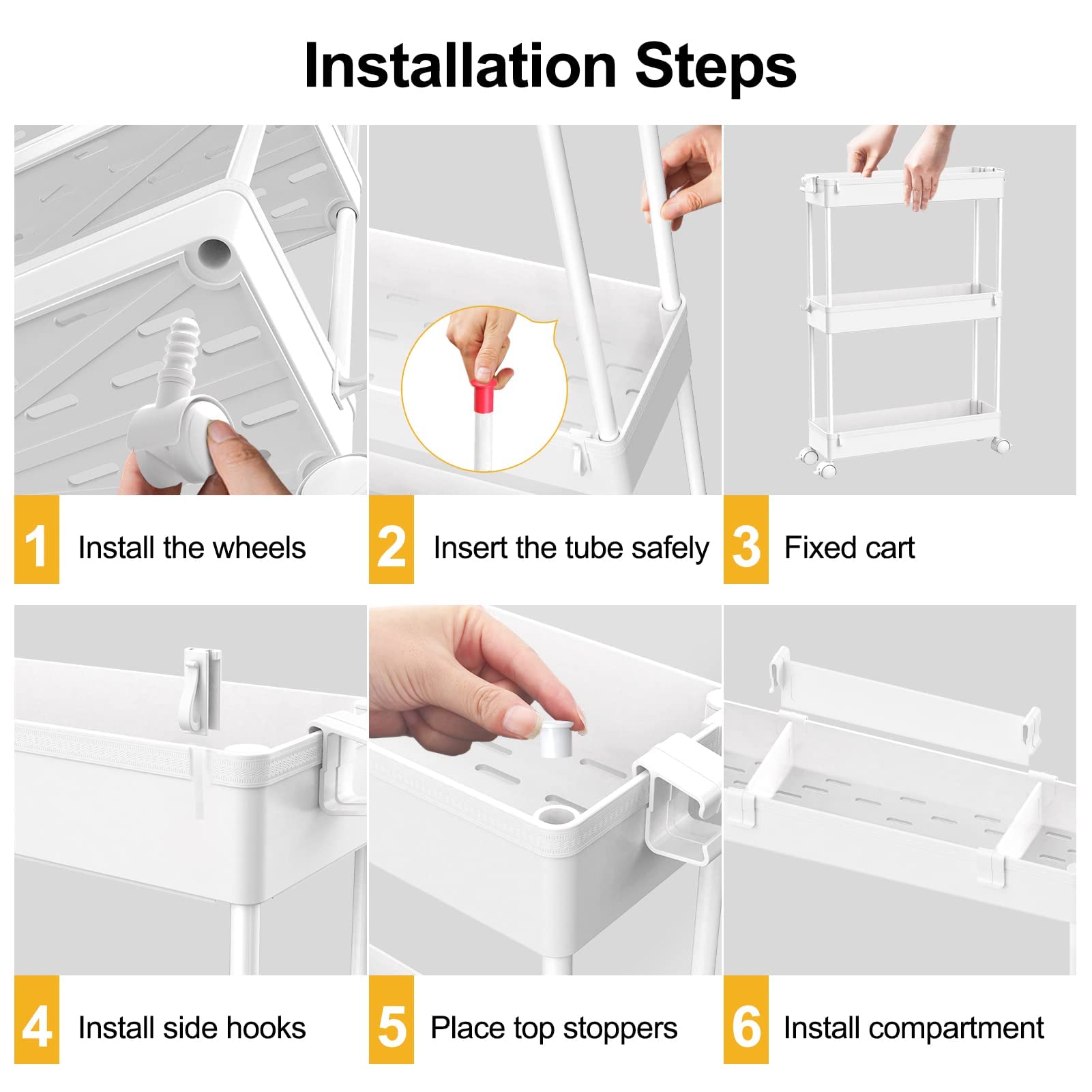SPACELEAD Slim Storage Cart,3 Tier Bathroom Rolling Utility Cart Storage Organizer Slide Out Cart, Mobile Shelving Unit Organizer Trolley for Office Bathroom Kitchen Laundry Room Narrow Places, White - Available at All In One Marketplace Canada