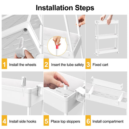 SPACELEAD Slim Storage Cart,3 Tier Bathroom Rolling Utility Cart Storage Organizer Slide Out Cart, Mobile Shelving Unit Organizer Trolley for Office Bathroom Kitchen Laundry Room Narrow Places, White - Available at All In One Marketplace Canada
