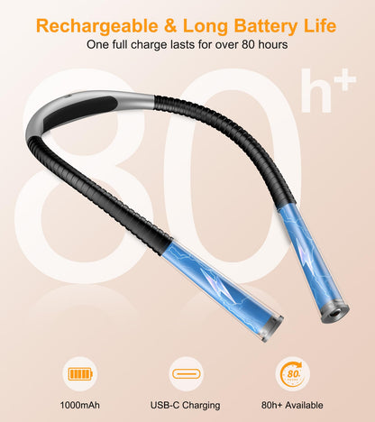 Gritin Rechargeable Book Light, Eye Caring Neck Reading Light 4-Color&5-Brightness, Stepless Dimming, 30-min Timer, 80H+ Runtime, Bendable Round Neck Design, Lightweight for Reading,Knitting,Repairing - Available at All In One Marketplace Canada