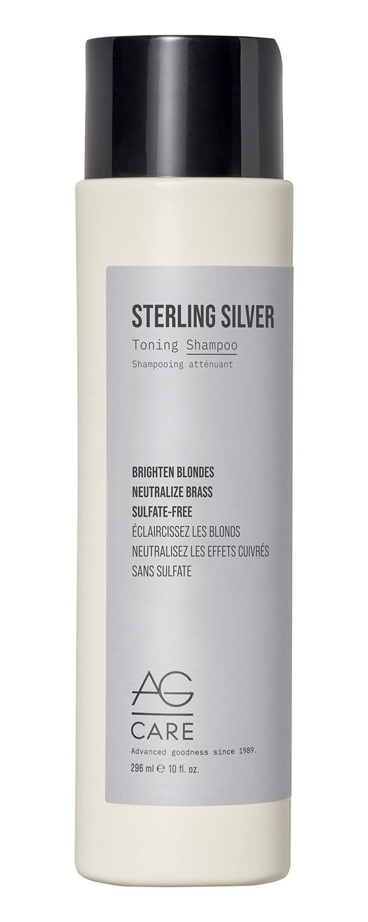 Shampooing tonifiant violet AG Care Sterling Silver - Shampooing végane pour cheveux gris et blonds pour éliminer les reflets cuivrés et jaunes, 296 ml