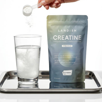 Landish Creatine Monohydrate Powder – Creapure®, German-Made Micronized Creatine – Canadian Brand – Increases Muscle Mass & Improves Strength – For Women & Men – Vegan –Unflavoured – 300 g (60 Servings) - Available at All In One Marketplace Canada