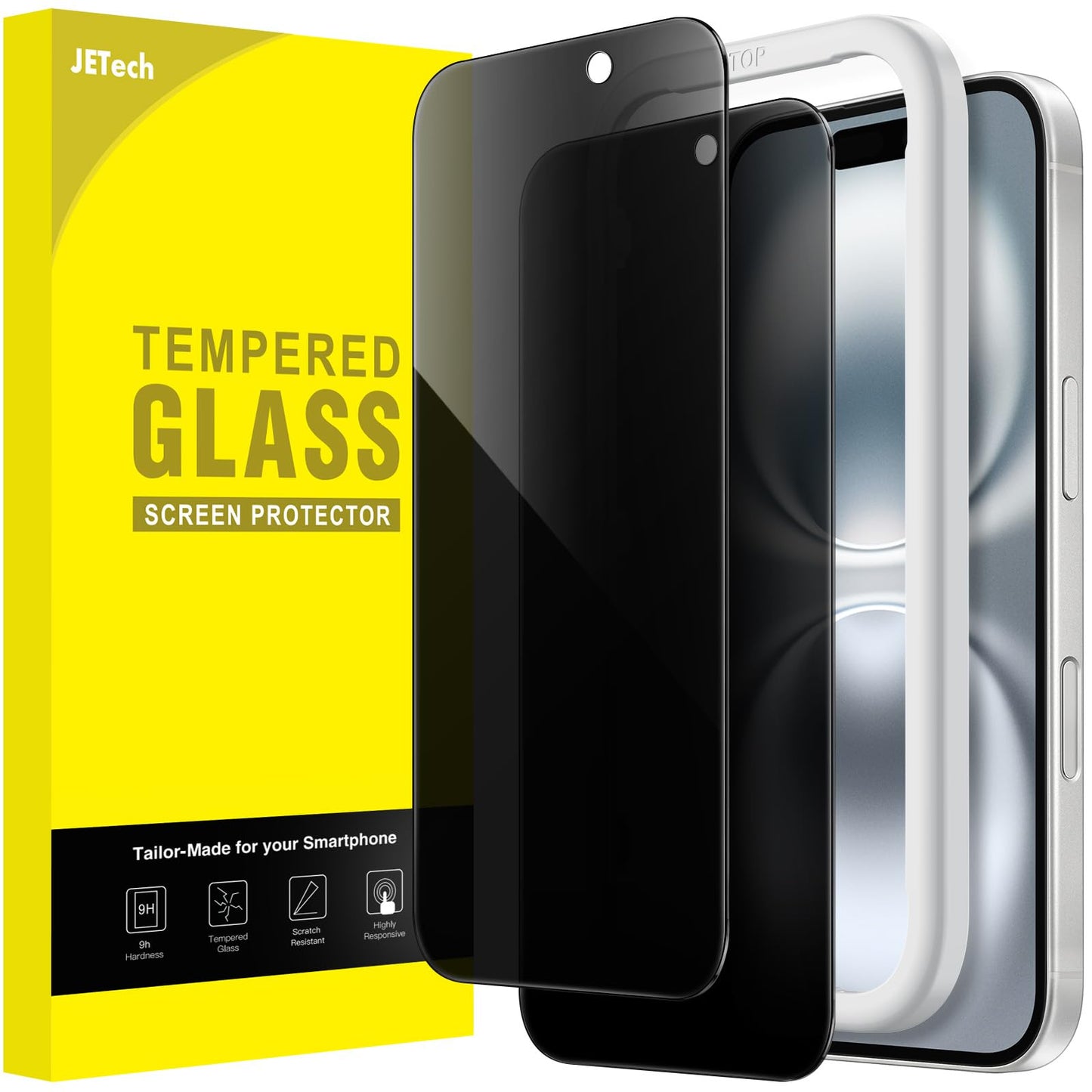 JETech Privacy Screen Protector for iPhone 16 6.1-Inch, Anti-Spy Tempered Glass Film with Easy Installation Tool, 2-Pack - Available at All In One Marketplace Canada
