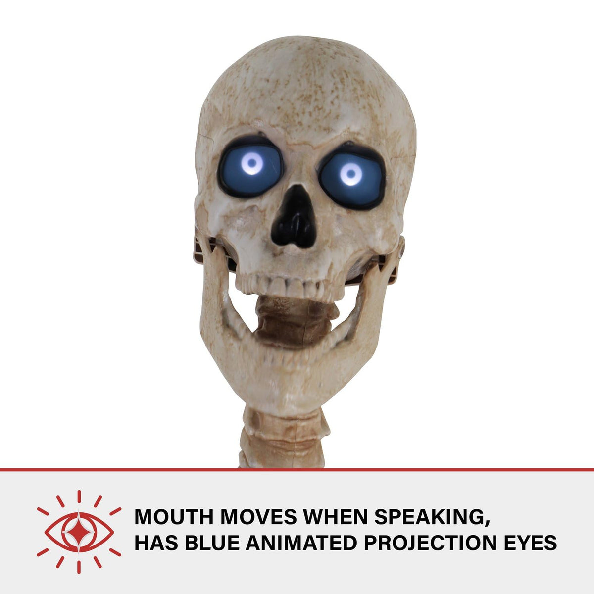 Haunted Hill Farm, squelette géant Bones McNeely de 2,4 mètres par SVI, accessoire animatronique effrayant activé par le mouvement avec effets sonores pour décoration d'Halloween en intérieur ou en extérieur abrité