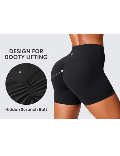CRZ YOGA Secretsculpt Butterlift Biker Shorts 4"- No Front Seam High Waist Womens Workout Gym Booty Scrunch Butt Black Medium