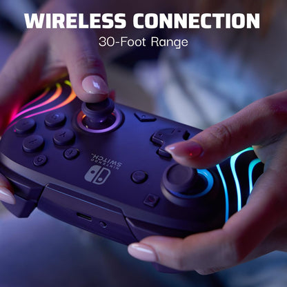 PDP Afterglow Wave Wireless RGB Gaming Controller - Nintendo Switch/Switch Lite/Switch - OLED Model, Nintendo Switch 2, LED Lighting, Rechargeable Battery - Purple