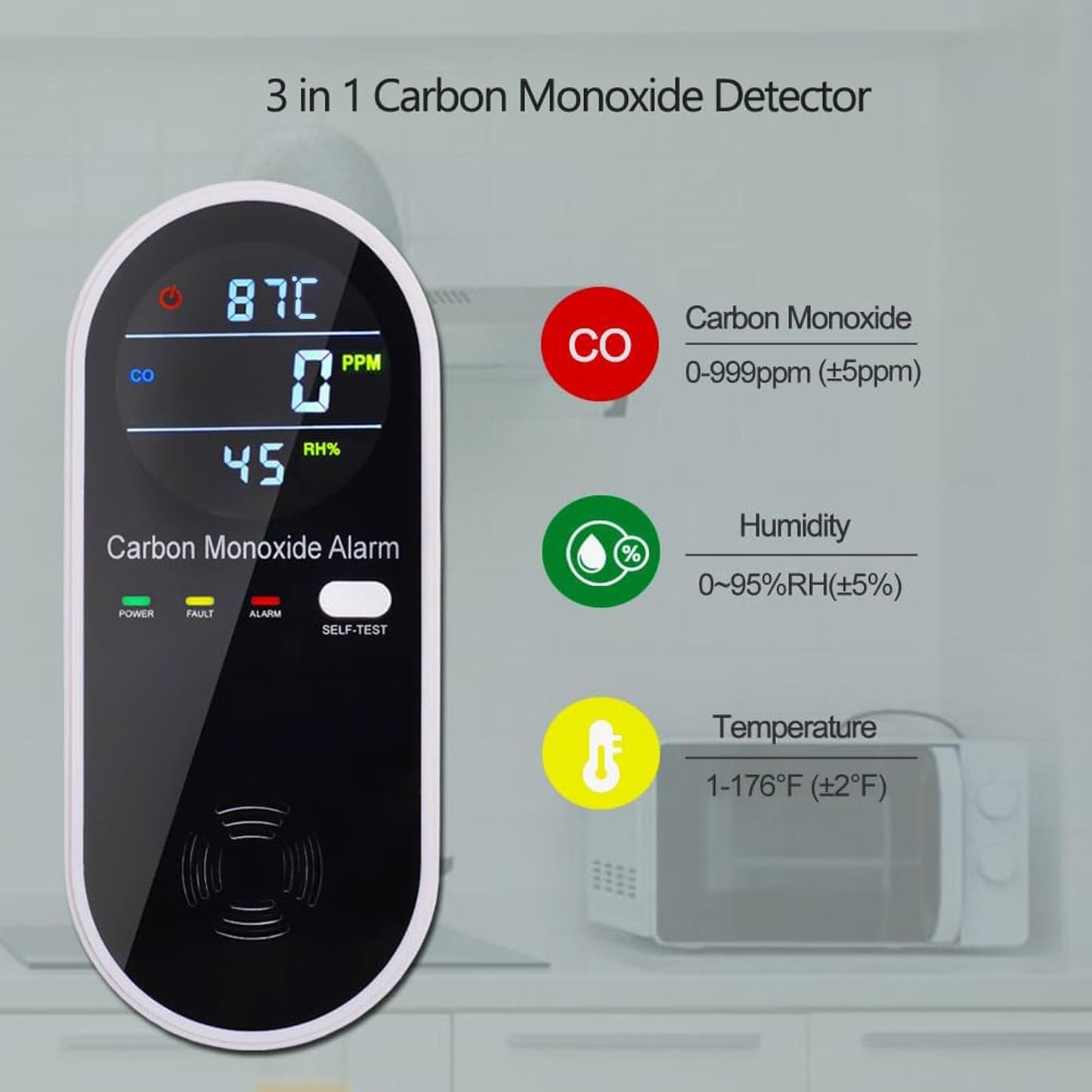 3-in-1 Carbon Monoxide Detector, Carbon Monoxide Detector Plug in Wall with Temperature & Humidity Display, CO Alarm Monitor with Color LCD Display, Accurate & Easy to Install - Available at All In One Marketplace Canada
