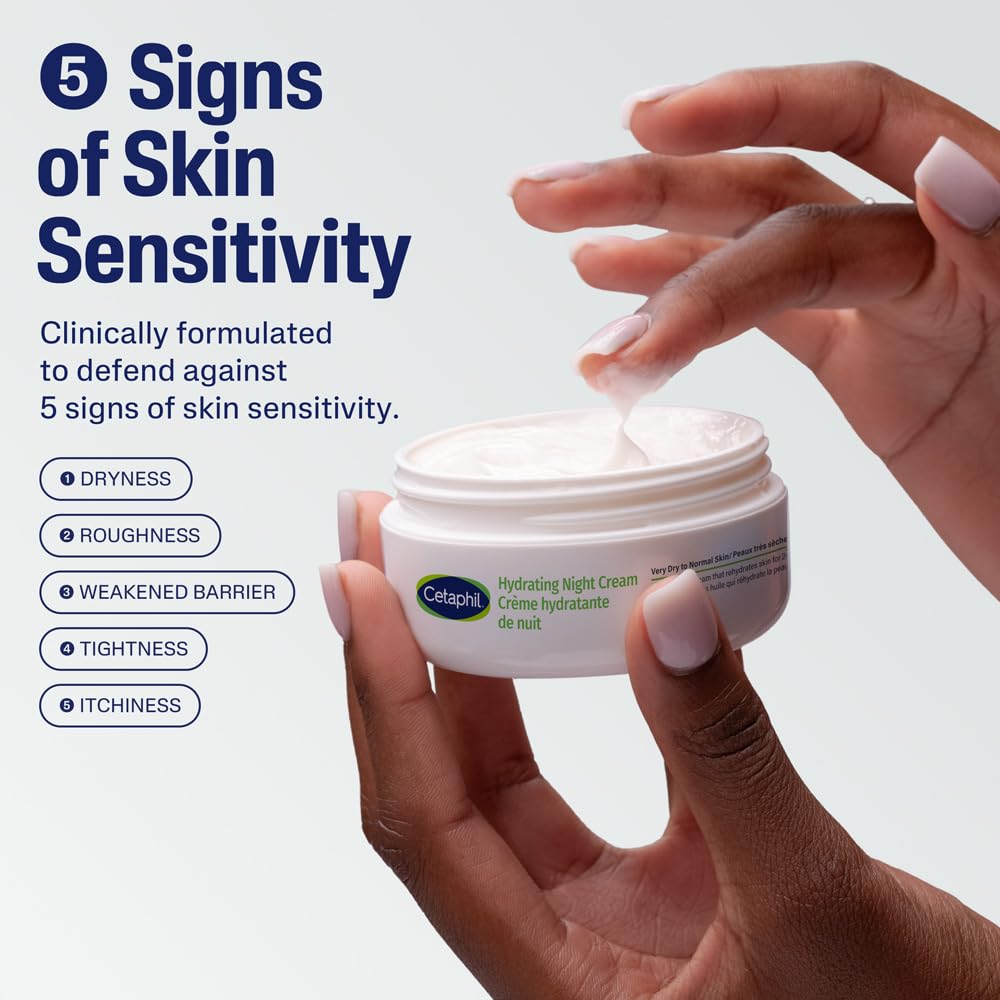 Cetaphil Hydrating Night Cream, Anti-Aging Face Moisturizer with Hyaluronic Acid & Olive Oil, Pro-Vitamin A, C & E, 24Hr Intense Hydration, Dermatologist Tested, 48g