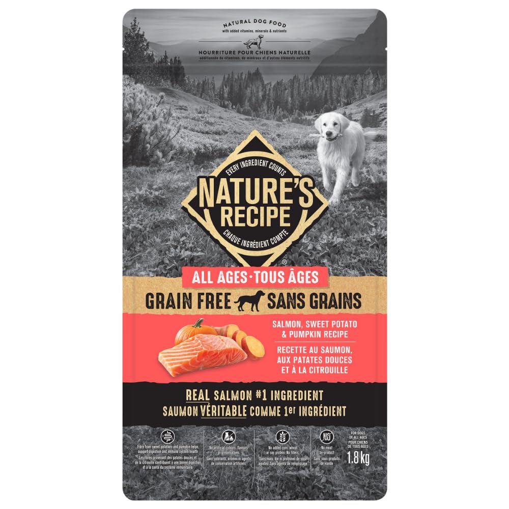 Nature's Recipe Grain Free Natural Dog Food Salmon, Sweet Potato & Pumpkin Recipe 5.4 kg (Pack of 1) 🍁 All In One Marketplace Canada