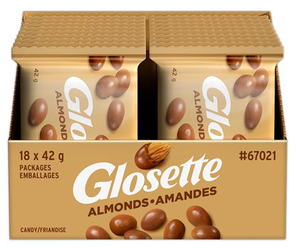 GLOSETTE Almonds, Chocolate Covered Candy, Valentines Candy, Chocolate Candy for Sharing, Perfect for Movies, 42g (Box of 18)