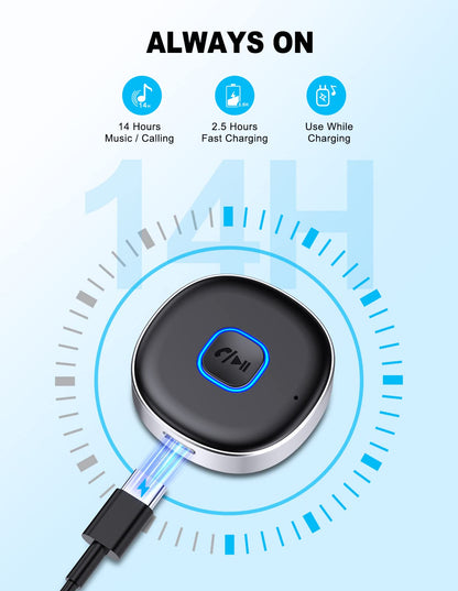 WOCBUY Bluetooth Adapter for Car, 3.5mm AUX Bluetooth Receiver for Music Streaming, Bluetooth 5.0 Wireless Audio Receiver for Car/Home Stereo/Wired Headphones/Speaker, Dual Connection, 12H Playtime - Available at All In One Marketplace Canada