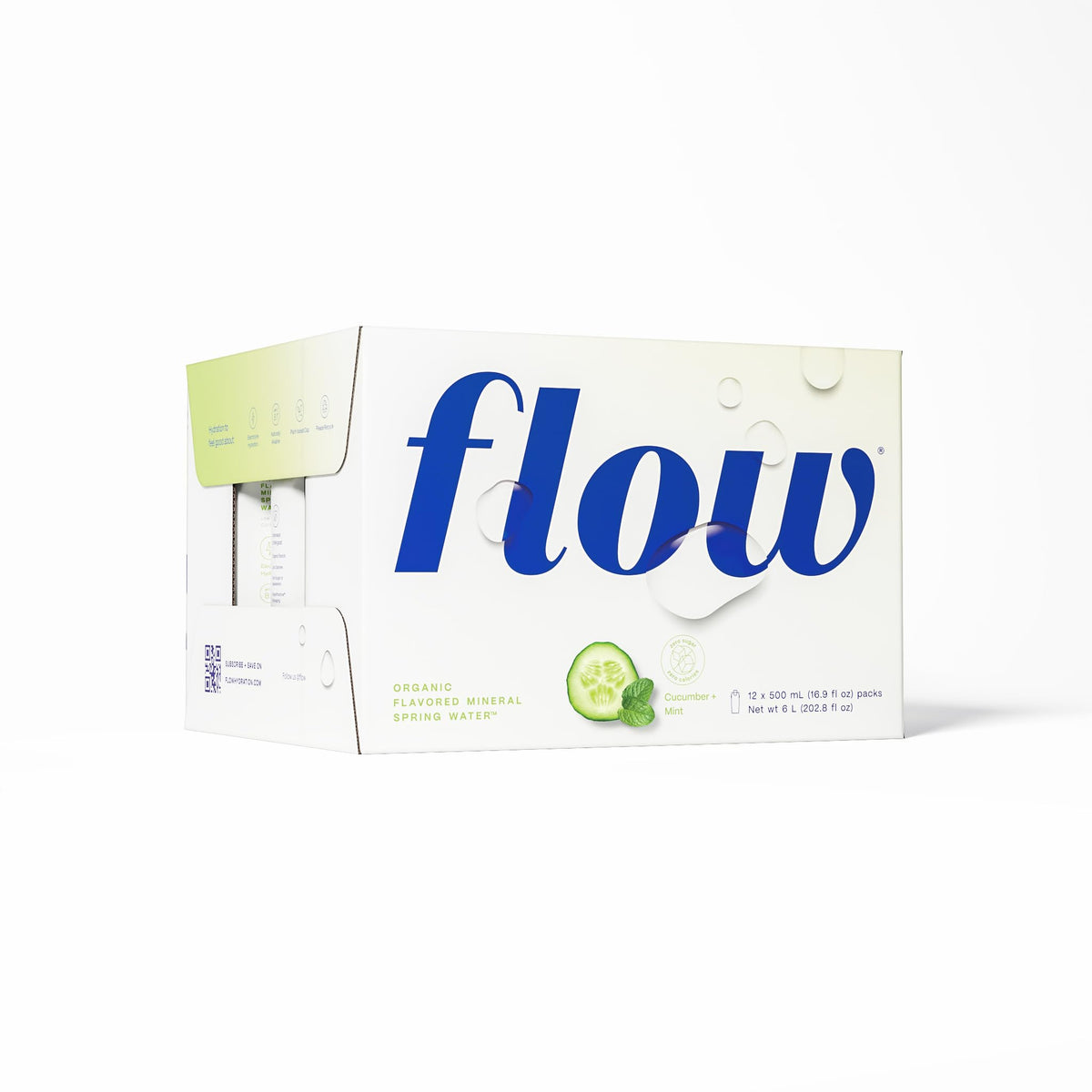 Flow Mineral Spring Water, Cucumber + Mint, 500 ml, 12 Pack
