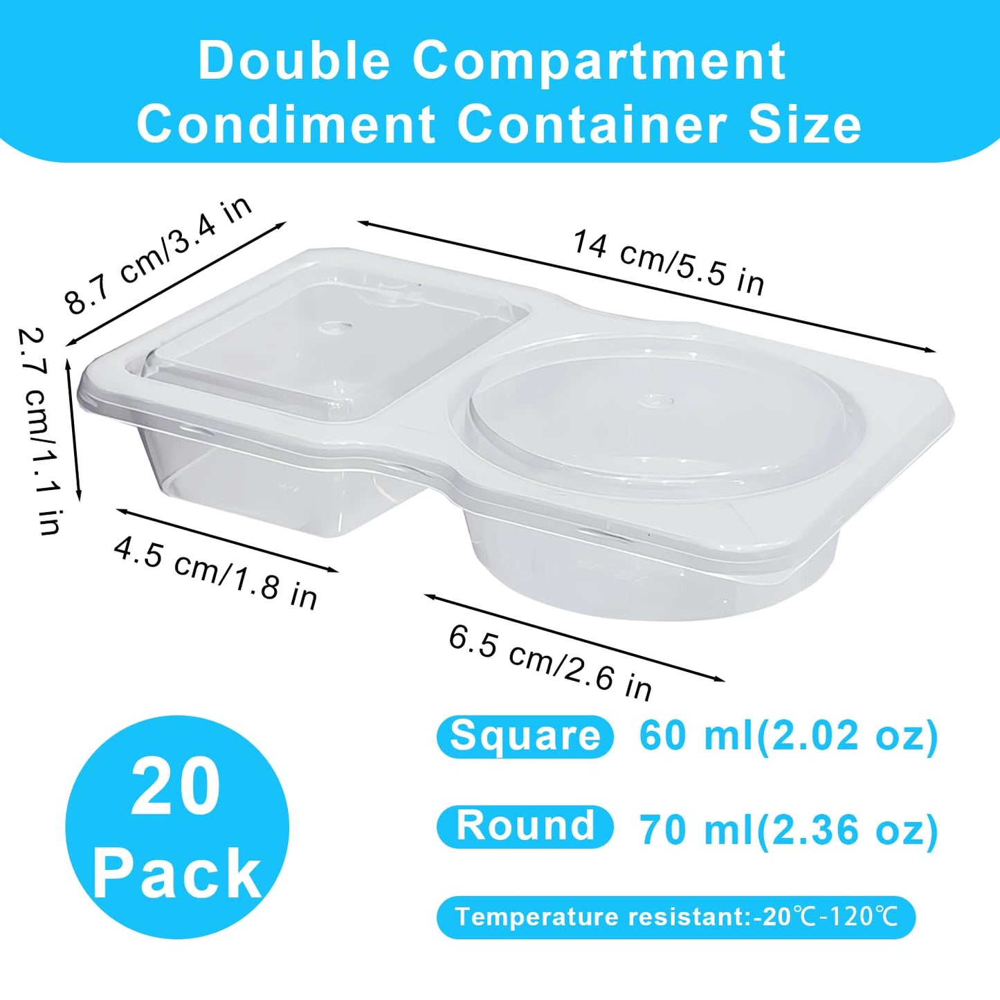 Pure Future 20-Pack Reusable Double Compartment Snack Containers with Lids - BPA-Free PP Meal Prep Bento Boxes for Lunch, Fruit & Dips, Microwave/Dishwasher Safe