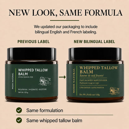 Whipped Beef Tallow Moisturizer - 100% Grass-Fed Tallow Face Balm with Honey, Jojoba Oil, Olive Oil & Sweet Almond Oil - Unscented - 120ml/4oz - Available at All In One Marketplace Canada