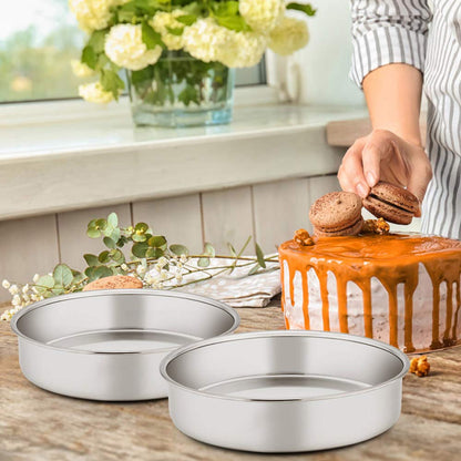 8 Inch Cake Pan Set of 3, E-far Stainless Steel Round Layer Cake Baking Pans, Non-Toxic & Healthy, Mirror Finish & Dishwasher Safe 🍁 All In One Marketplace Canada