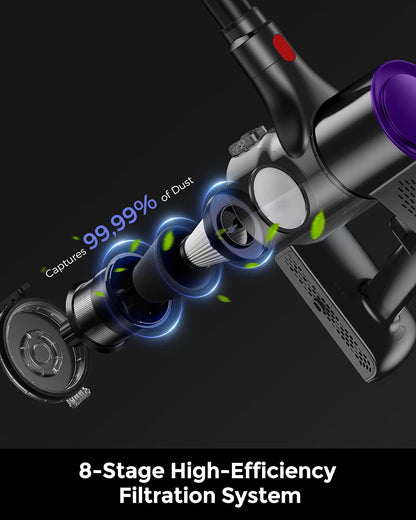 Cordless Vacuum Cleaner, 500W 45KPA 50Mins Stick Vacuum Cleaners for Home with LED Light, Self-Standing, Anti-Tangle Brush & 1.6L Dust Cup, Lightweight Vacuum for Pet Hair, Carpets, Hard Floors - Available at All In One Marketplace Canada