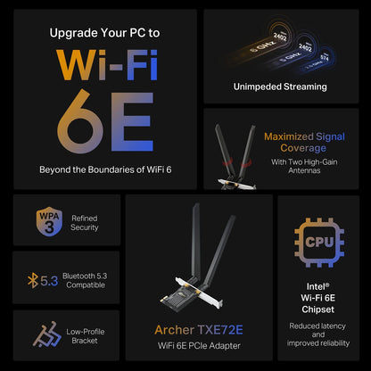 TP-Link Wi-Fi 6E AXE5400 PCIe WiFi Card for Desktop PC(Archer TXE72E) - Bluetooth 5.3, WPA3, 802.11axe Tri Band Wireless Adapter with MU-MIMO, OFDMA, Ultra-Low Latency, Supports Windows 11, 10 (64bit) 🍁 All In One Marketplace Canada