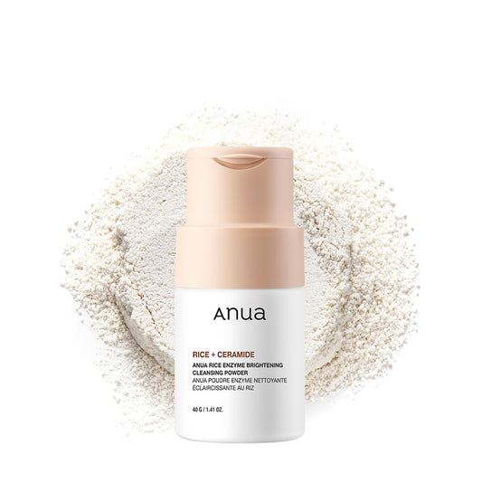 POUDRE NETTOYANTE ÉCLAT AUX ENZYMES DE RIZ ANUA, Masque au riz, Céramide, Nettoyant visage doux pour un teint lumineux, Peau radieuse, Nettoyant visage pour peau sèche, Soins coréens, Sans parfum, 40 g