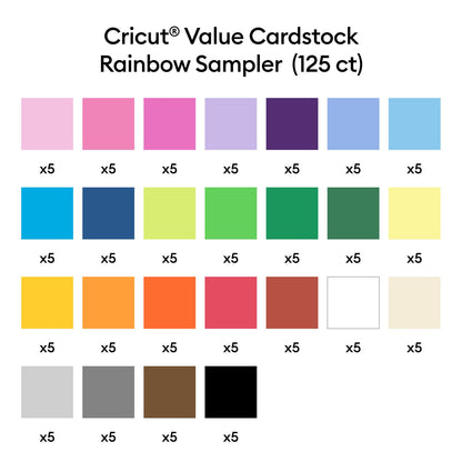 Cricut Value Cardstock Paper, Rainbow Sampler - 125 Sheets (8.5" x 11") - Compatible with Joy Xtra, Explore, & Maker Machines - Letter Size - Available at All In One Marketplace Canada