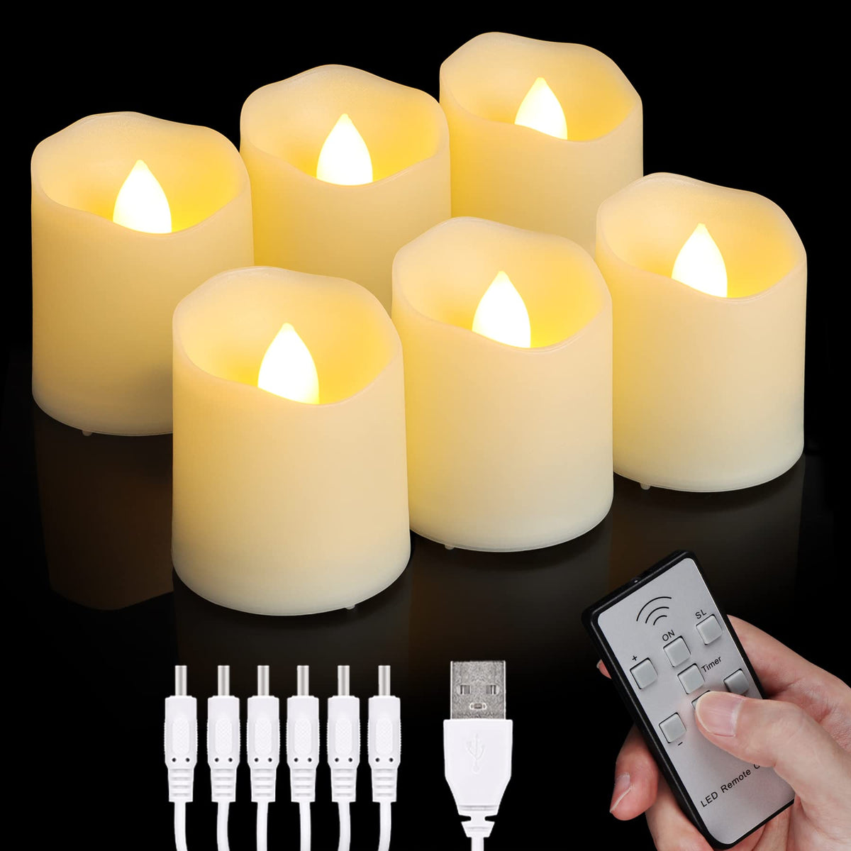 Rechargeable LED Tea Lights USB Flameless Warm White Votive Candles with Remote Battery Flickering Tealights Candle for Halloween Christmas Romantic Home Decoration (6 Packs,Warm White) 🍁 All In One Marketplace Canada