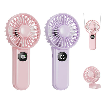 Xigmer Portable Fan, Handheld Fans 2-Pack, Mini Fan 5 Adjustable Speeds with Lanyard, Rechargeable Fans 180° Foldable for Makeup,Travel -Pink & Purple