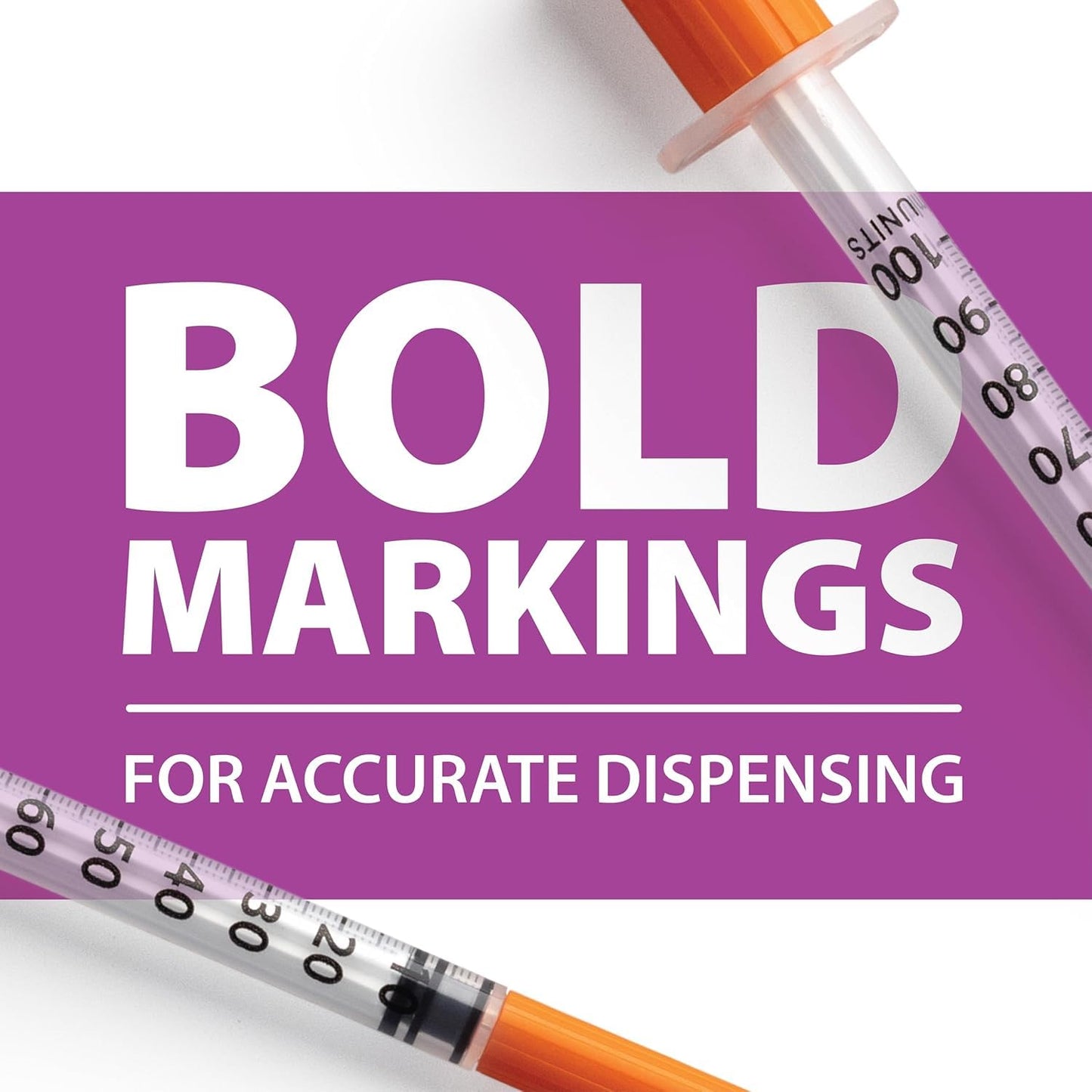 Easy Touch 28 Gauge U-100 Insulin Syringes (28G 1cc 1/2”) with 1/2” Long Needle, 1cc (100 Unit Capacity), Bold Markings for Accurate Dosing, Disposable, Box of 100 - Available at All In One Marketplace Canada