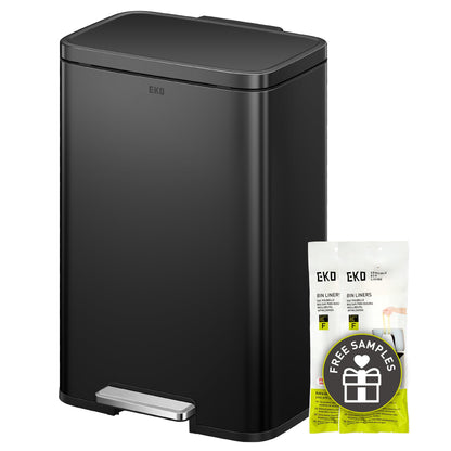 EKO Madison Matte Black 50 Liter/13.2 Gallon Step Trash Can with Inner Liner - Fingerprint Resistant Finish EKO