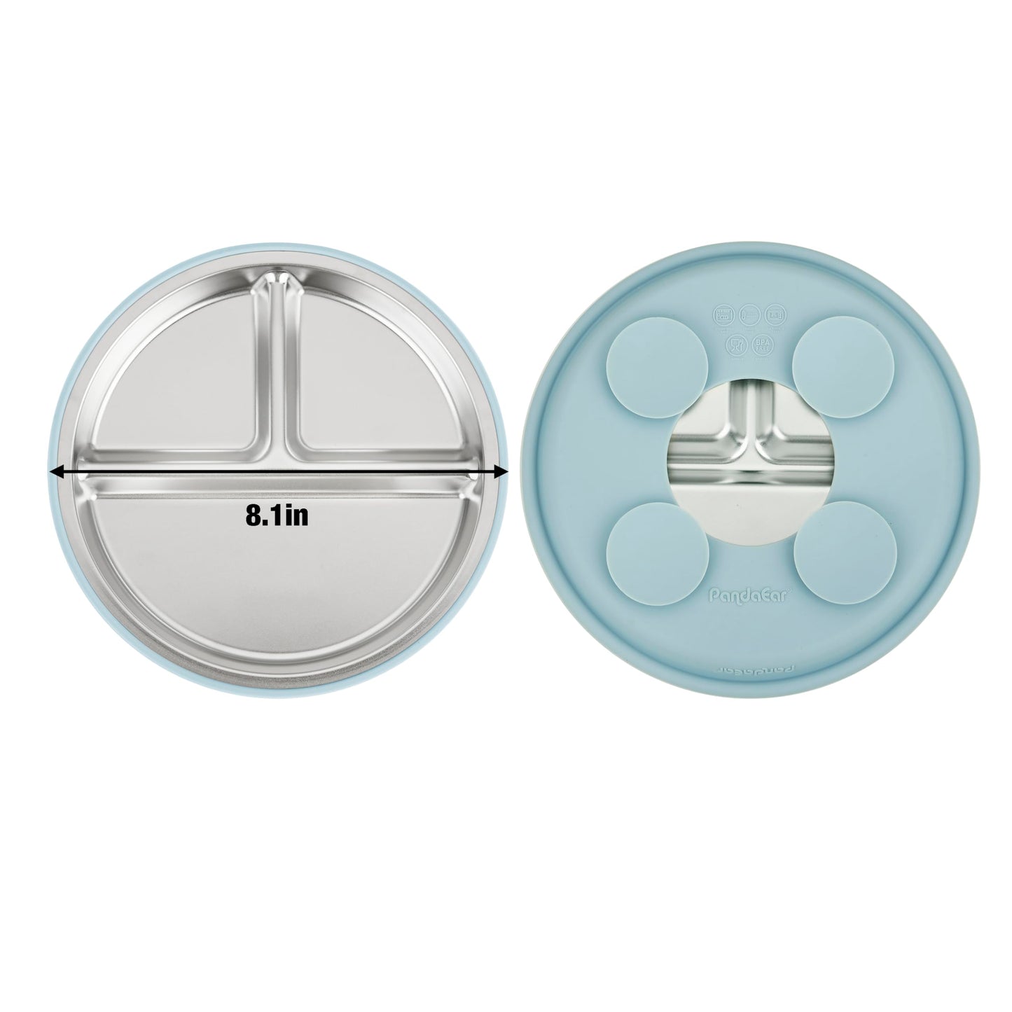 PandaEar 3 Pack Stainless Steel Baby Plates with Suction, Divided Toddler Plate for Baby Led Weaning Supplies, Non-Slip Suction Plates Baby Feeding Set, Dishwasher Safe (Blue/Green/Brown) - Available at All In One Marketplace Canada