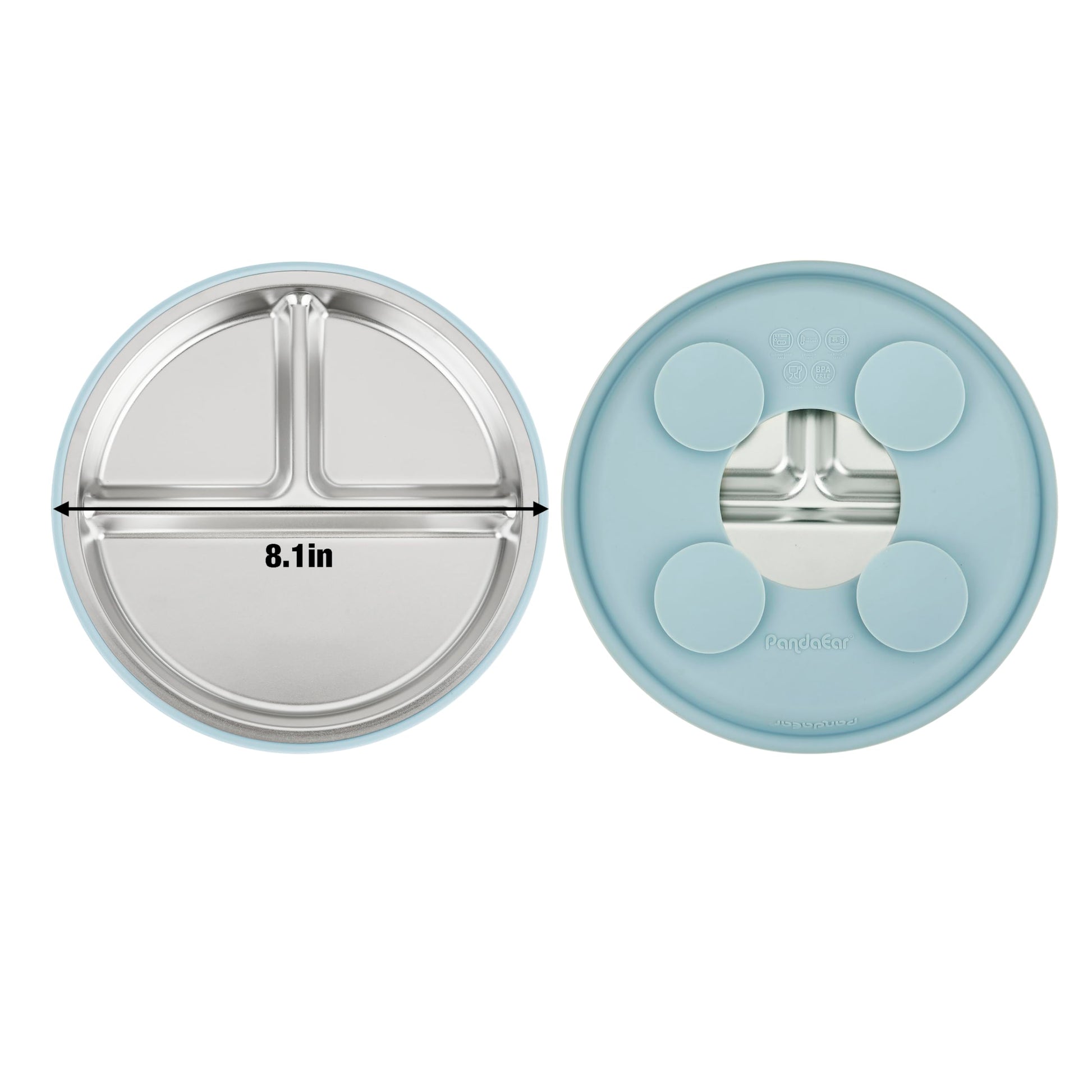 PandaEar 3 Pack Stainless Steel Baby Plates with Suction, Divided Toddler Plate for Baby Led Weaning Supplies, Non-Slip Suction Plates Baby Feeding Set, Dishwasher Safe (Blue/Green/Brown) - Available at All In One Marketplace Canada