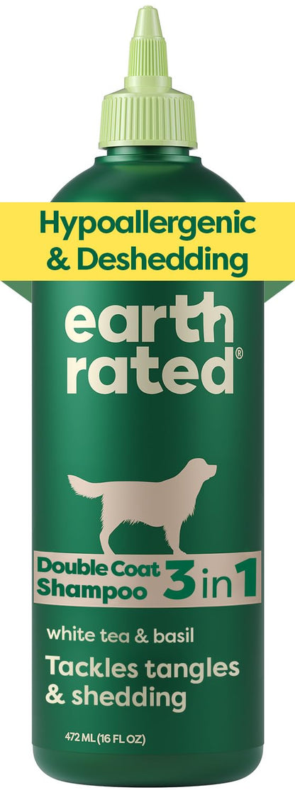 Earth Rated (A Canadian Company), 3-in-1 Deshedding Dog Shampoo and Conditioner, Deodorizing Oatmeal Shampoos for Dogs and Puppies, Great for Smelly Pets, White Tea and Basil Scent, 473 ml