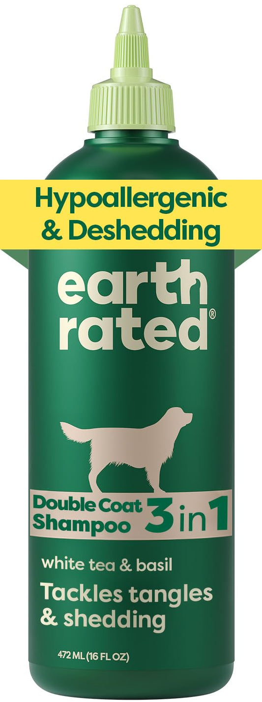Earth Rated (A Canadian Company), 3-in-1 Deshedding Dog Shampoo and Conditioner, Deodorizing Oatmeal Shampoos for Dogs and Puppies, Great for Smelly Pets, White Tea and Basil Scent, 473 ml