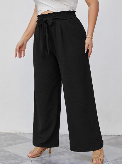 AusLook Plus Size Wide Leg Pants for Women High Waisted Lightweiht Palazzo Black 3X Pants Adjustable Tie Knot Paperbag Dressy Loose Comfy Business Casual Work Flowy Holiday Trousers with Pockets 🍁 All In One Marketplace Canada