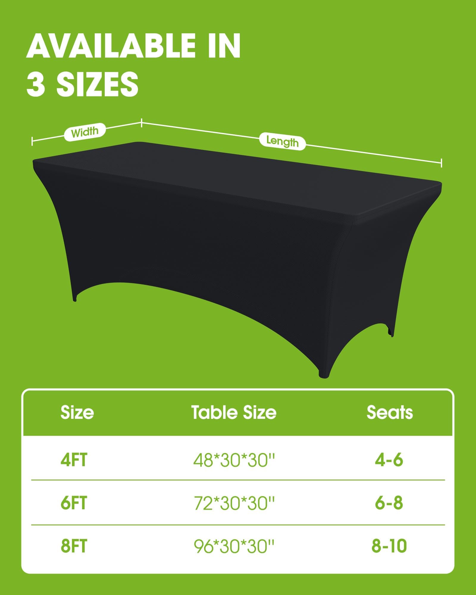 Pureegg Spandex Tablecloth 6ft - 2 Pack, Fitted and Tight Table Cloth for Rectangular Table, Wrinkle-Free and Stretch Table Cover for Party, Wedding, and Banquet, Black, 72" L x 30" W x 30" H - Available at All In One Marketplace Canada