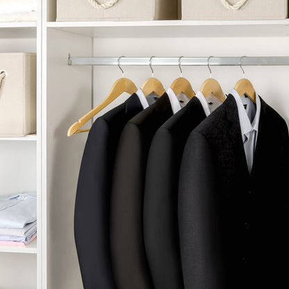 TOPIA HANGER Wooden Hangers (30 Pack), Natural Wooden Coat Hangers with Non Slip Pants Bar, 360°Swivel Hook and Shoulder Notches for Suit, Jacket, Pants, Smooth Finish Clothes Hangers - CT34N30 - Available at All In One Marketplace Canada