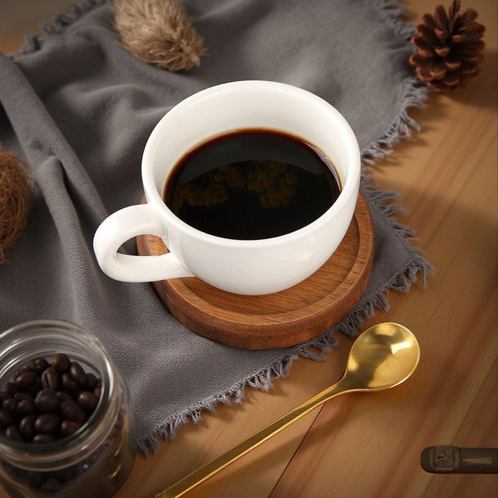 MDTARVF Acacia Wood Coasters with Lip Holder for Drinks Set of 6, Wooden Drink Coaster Round for Home Christmas Decor Beverage Beer Cup Modern Bar Coaster with Non-Slip Pad Cup Coasters 3.94 Inch 🍁 All In One Marketplace Canada