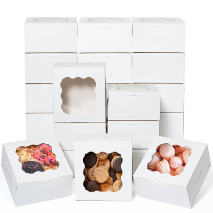 50 Pcs White Bakery Boxes with Window, 6x6x3 inches Cookie Boxes with Stickers Macaroon Boxes Small Treat Boxes Mini Cake Boxes for Dessert, Pastry, Sturdy Take Out Container for Party Wedding Favor 🍁 All In One Marketplace Canada