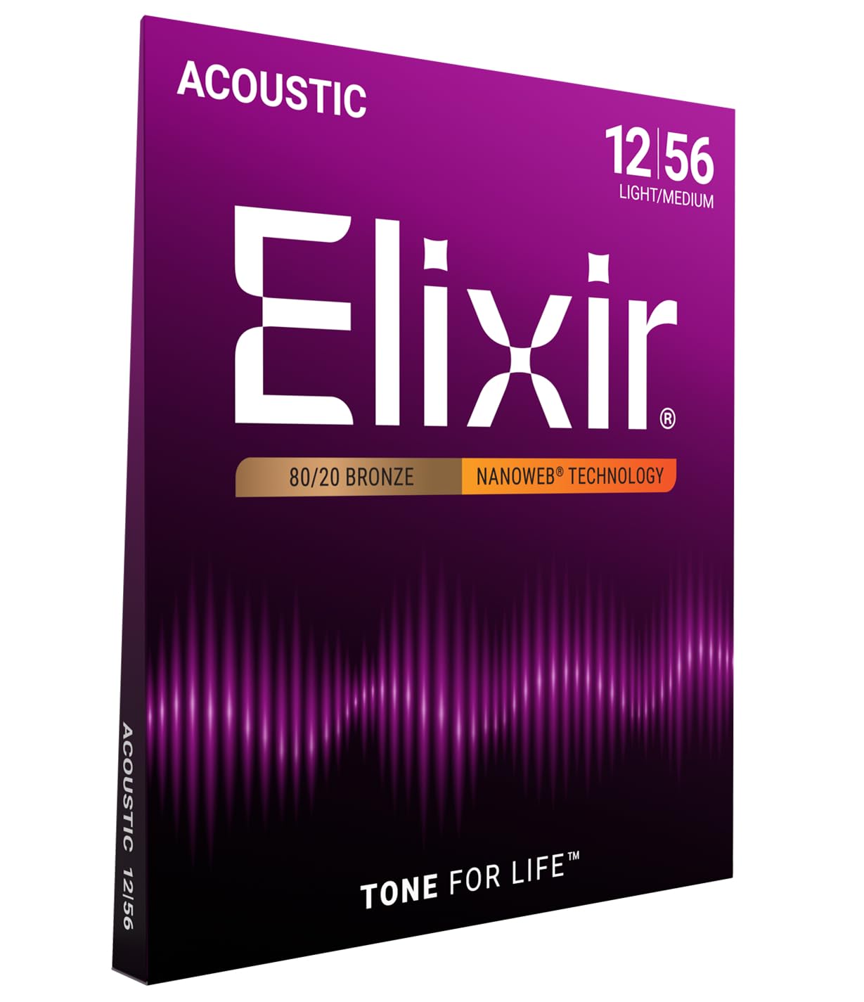 Elixir 11002 80/20 Bronze Nanoweb Coating Acoustic Guitar Strings - Light-Medium 12-56