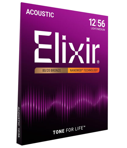 Elixir 11002 80/20 Bronze Nanoweb Coating Acoustic Guitar Strings - Light-Medium 12-56