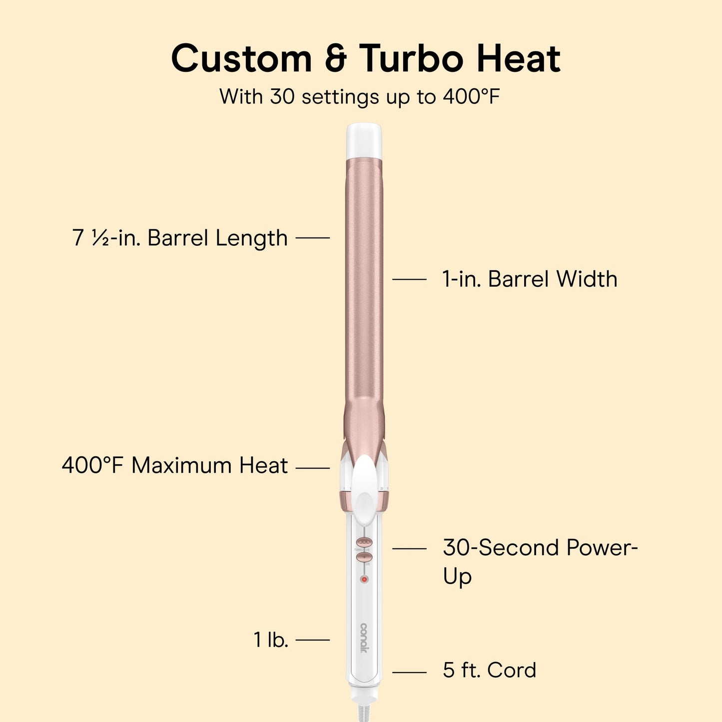 Conair Double Ceramic Long Barrel 1-Inch Curling Iron, 1.0" Barrel Produces Classic Curls – for use on Medium and Long Hair, Hair Curler