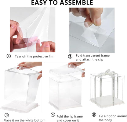 2 Pack 12x12x14 Inch Clear Tall Cake Box with Lid & Ribbon - Transparent Wedding Birthday Party Cake Container for Large Tiered Layer Cakes - Durable Gift Packaging Box 🍁 All In One Marketplace Canada