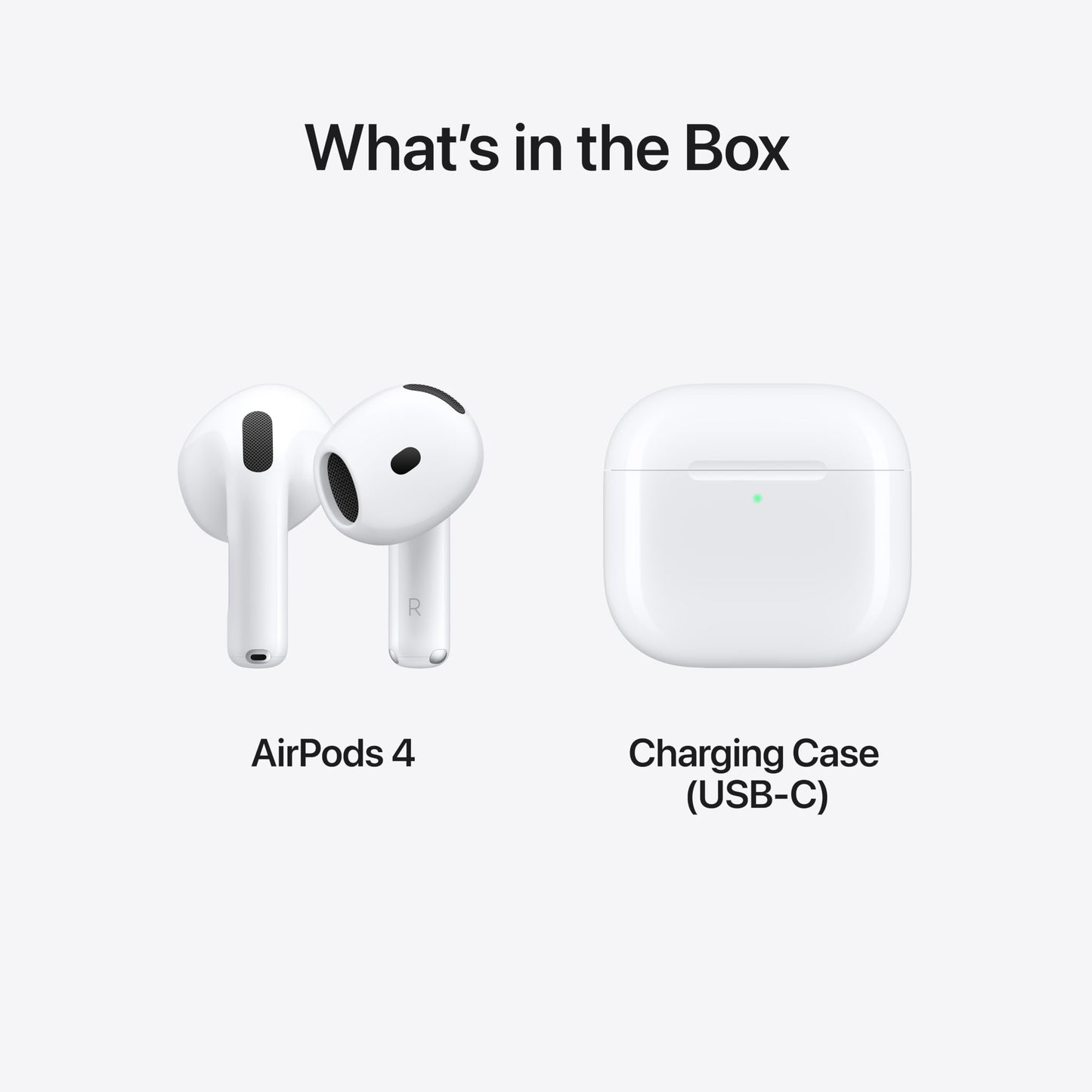 Écouteurs sans fil Apple AirPods 4, Casque Bluetooth, Audio spatial personnalisé, Résistants à la sueur et à l'eau, Boîtier de charge USB-C, Puce H2, Jusqu'à 30 heures d'autonomie