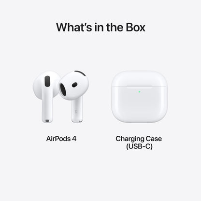 Écouteurs sans fil Apple AirPods 4, Casque Bluetooth, Audio spatial personnalisé, Résistants à la sueur et à l'eau, Boîtier de charge USB-C, Puce H2, Jusqu'à 30 heures d'autonomie