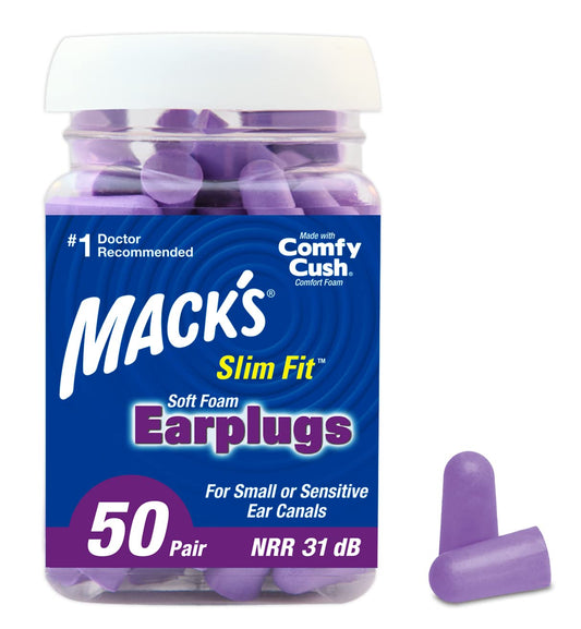 Mack's Slim Fit Soft Foam Earplugs, 50 Pair - Small Ear Plugs for Sleeping, Snoring, Traveling, Concerts, Shooting Sports & Power Tools - Available at All In One Marketplace Canada