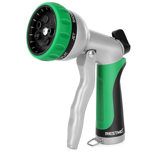 RESTMO Garden Hose Nozzle, Heavy Duty Metal Water Hose Nozzle with 7 Adjustable Spray Patterns, High Pressure Hand Sprayer with Flow Control, Best for Watering Plants & Lawns, Washing Cars & Pets