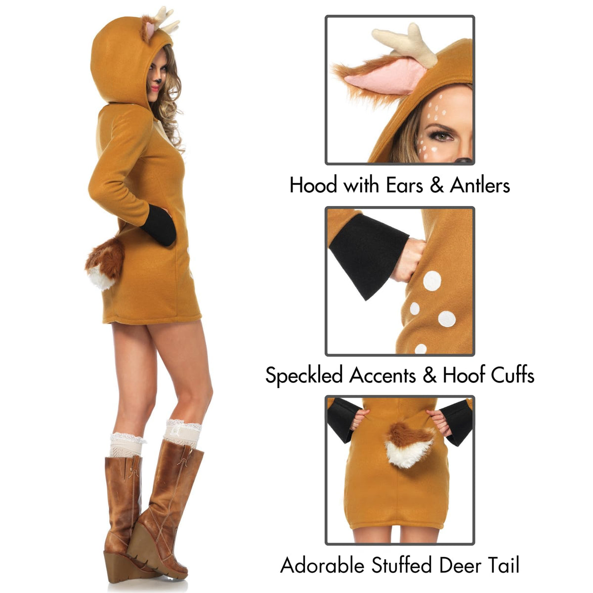 Leg Avenue Women's Hooded Cozy Fawn Halloween Costume, Brown/Khaki, 3X / 4X