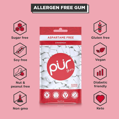 PUR Gum, Cinnamon, Xylitol Gum, No Artificial flavour, 330 Count (6x55)
