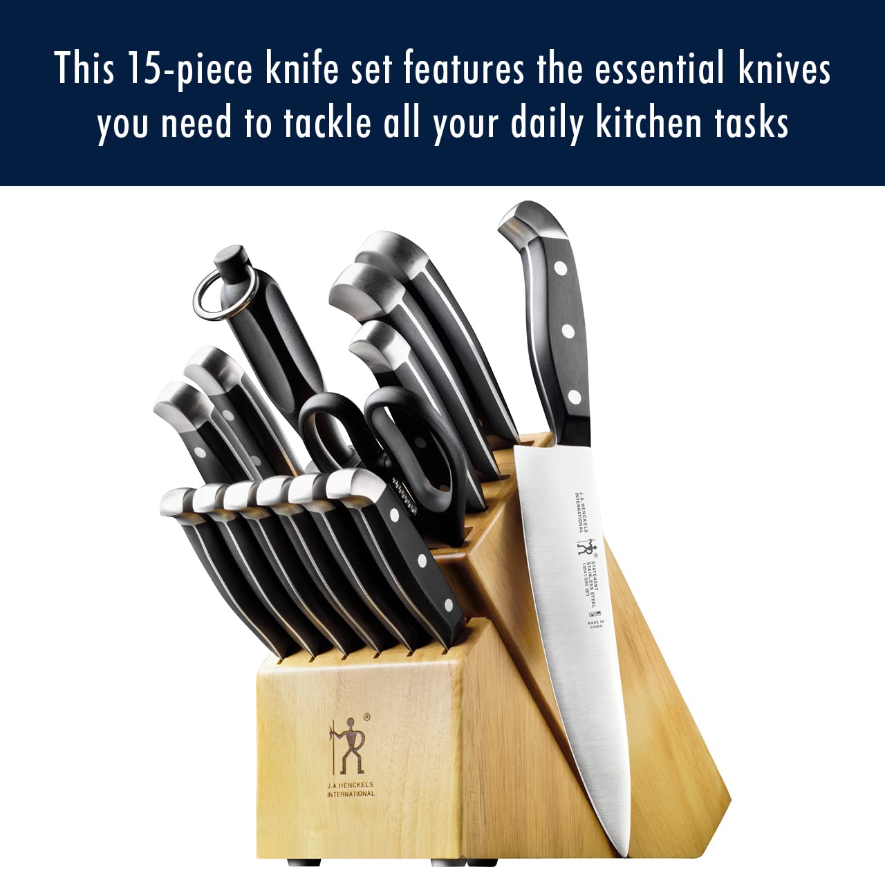 HENCKELS Premium Quality 15-Piece Knife Set with Block, Razor-Sharp, German Engineered Knife Informed by Over 100 Years of Masterful Knife Making, Lightweight and Strong, Dishwasher Safe - Available at All In One Marketplace Canada