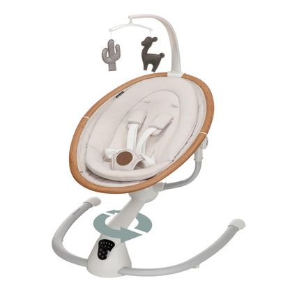 Maxi-Cosi Cassia Baby Swing, infant swing, automatic motion sensor, music, toys, recline, portable, 360 degree rotation, lightweight & foldable, Horizon Sand Maxi-Cosi