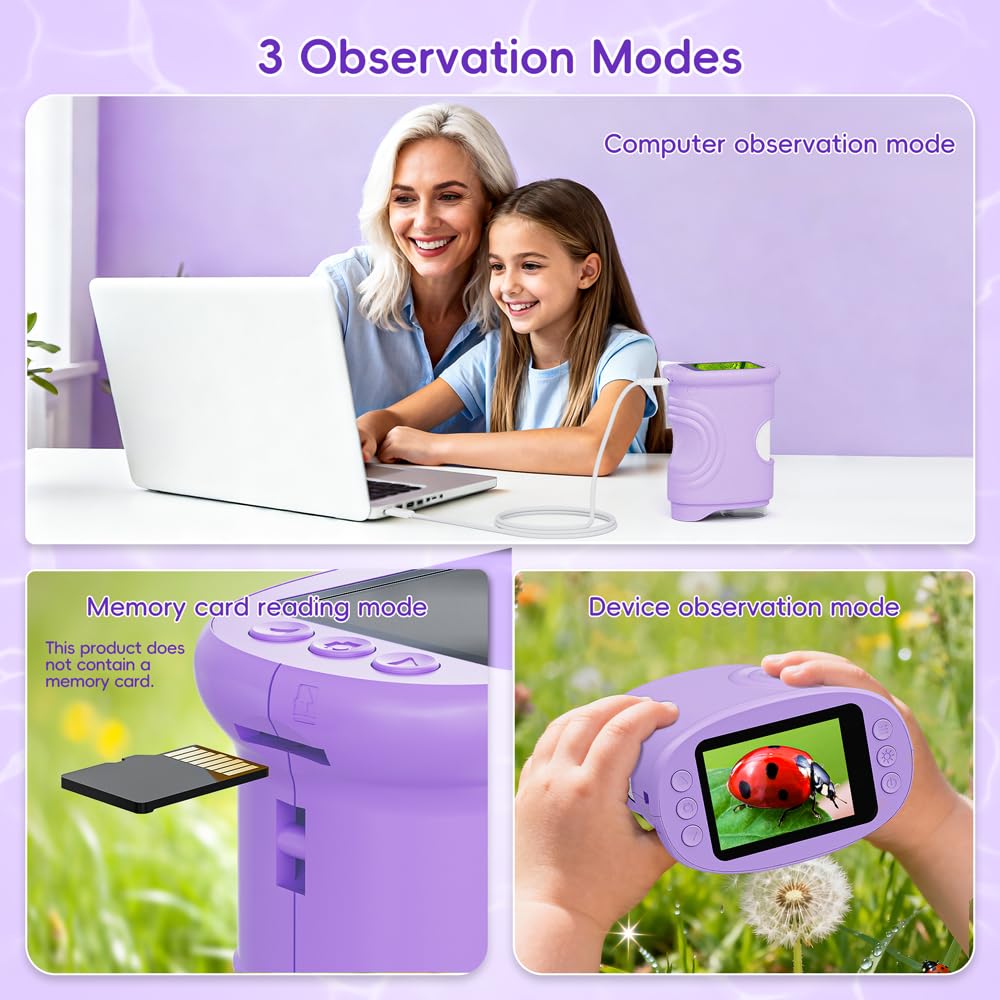 Temodu Kids Microscope 2.0" Screen 1000X Digital Microscope for Kids, Mini Pocket Handheld Microscopes for Children Birthday Festival Gift, Science Education Fun Toys for Boys Girls Ages 4-12 (Purple)