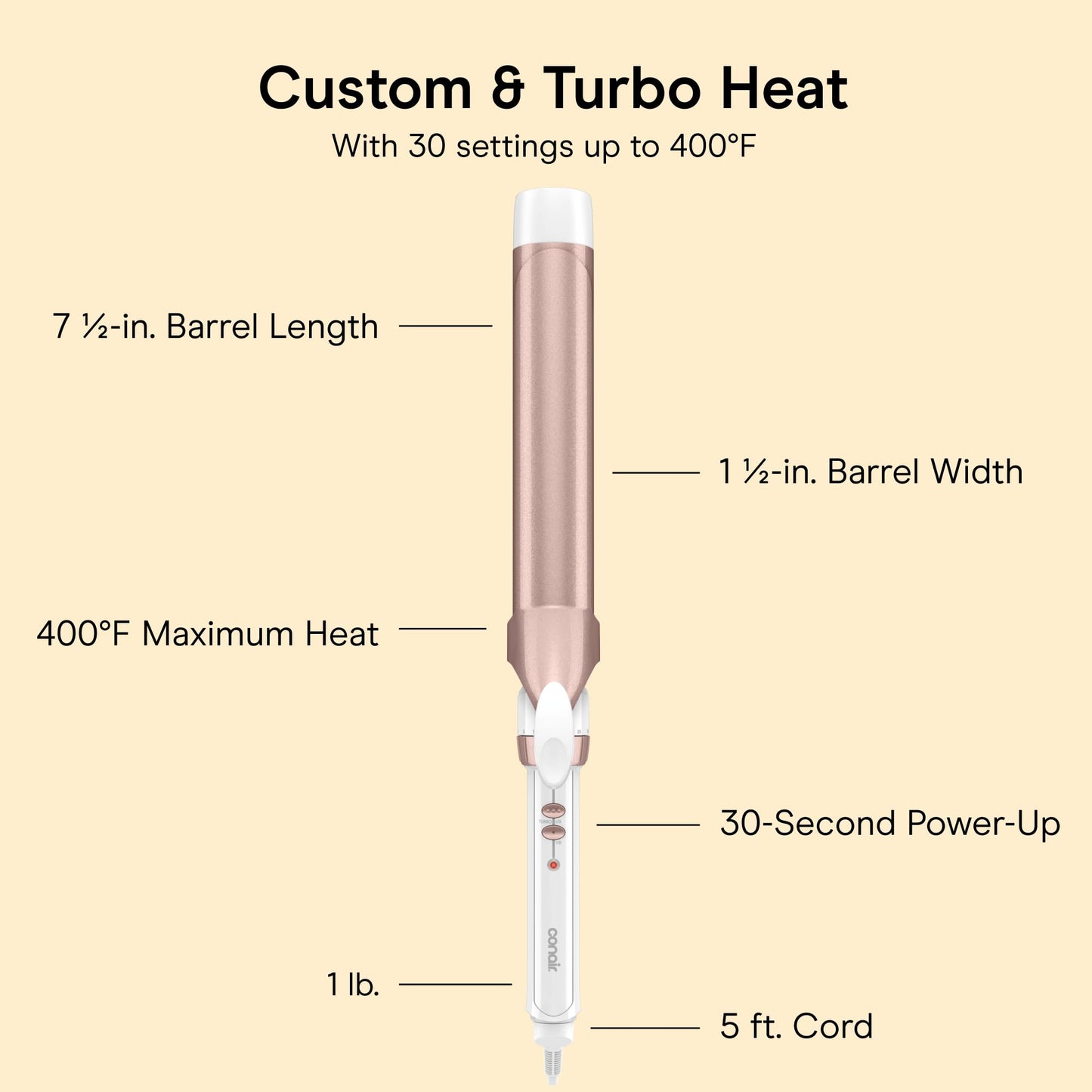 Conair Ceramic Long Barrel XL Curling Iron, 1 ½” Barrel Produces Classic Curls – for use on Medium and Long Hair, Hair Curler