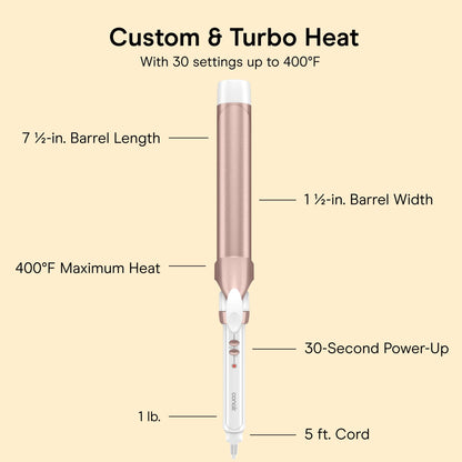 Conair Ceramic Long Barrel XL Curling Iron, 1 ½” Barrel Produces Classic Curls – for use on Medium and Long Hair, Hair Curler
